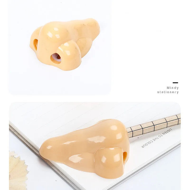 Geometry-shaped flesh colour plastic pencil sharpener with big nostril opening for standard pencils