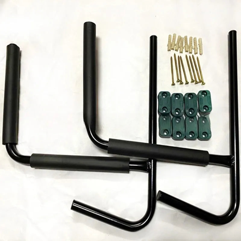 Carbon steel kayak and surfboard wall hanger rack for indoor storage