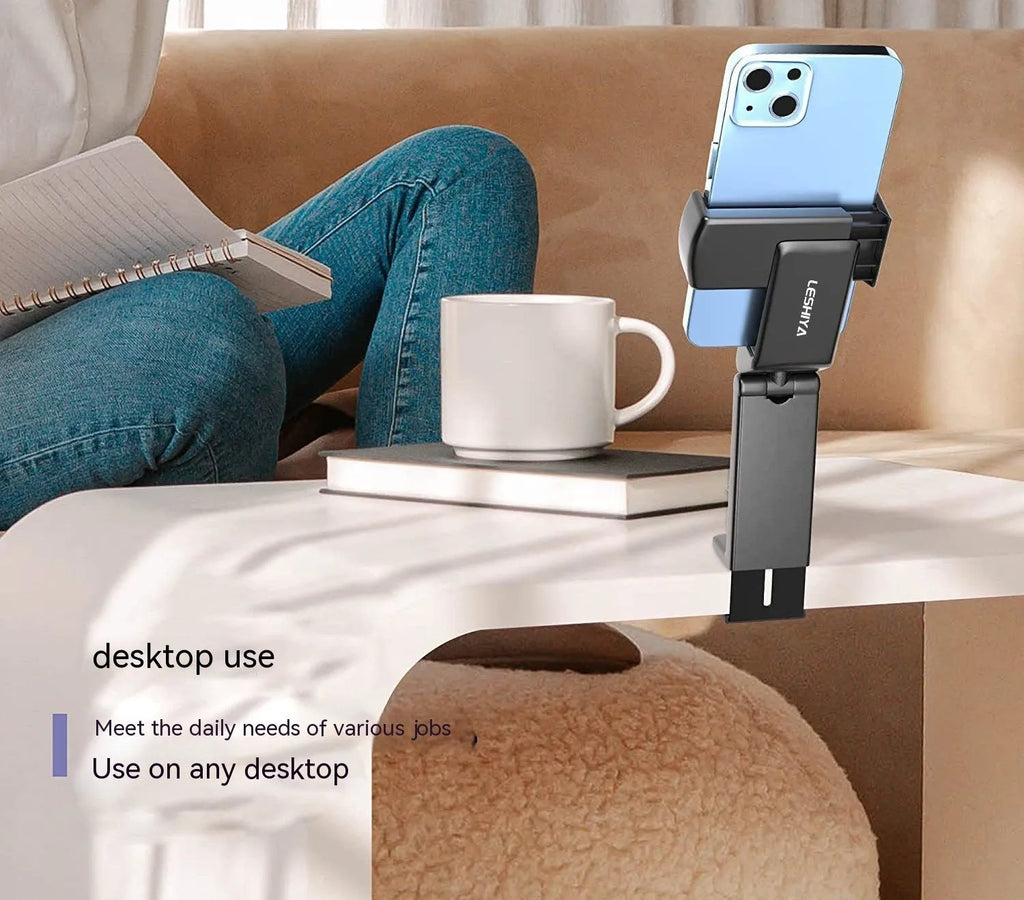 Universal foldable phone holder with rotating base in black, grey and green colours