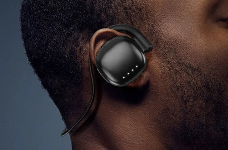 Black bone conduction Bluetooth sports headset with Jerry chip, 15m range, Type-C charging, ABS body