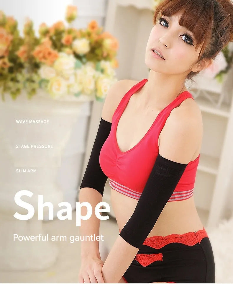 Women's black and skin colour shaping arm sleeves compression garment free size nylon fabric
