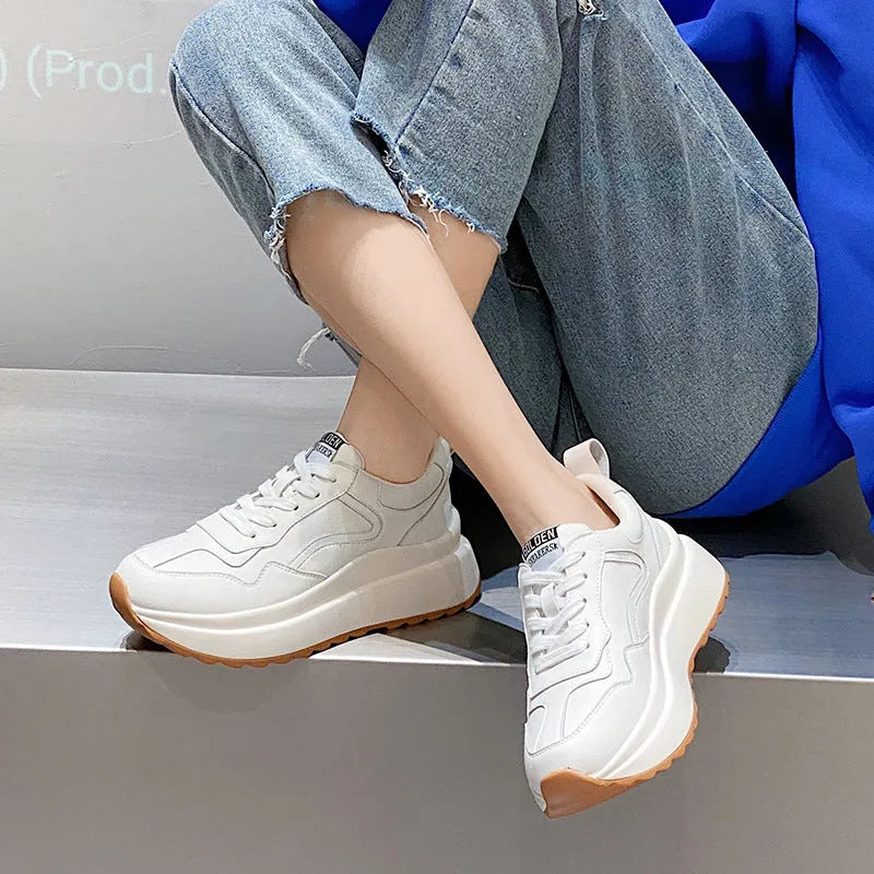 Women's beige cowhide leather casual sports shoes with mesh lining, English muffin heel and cross-strap detailing