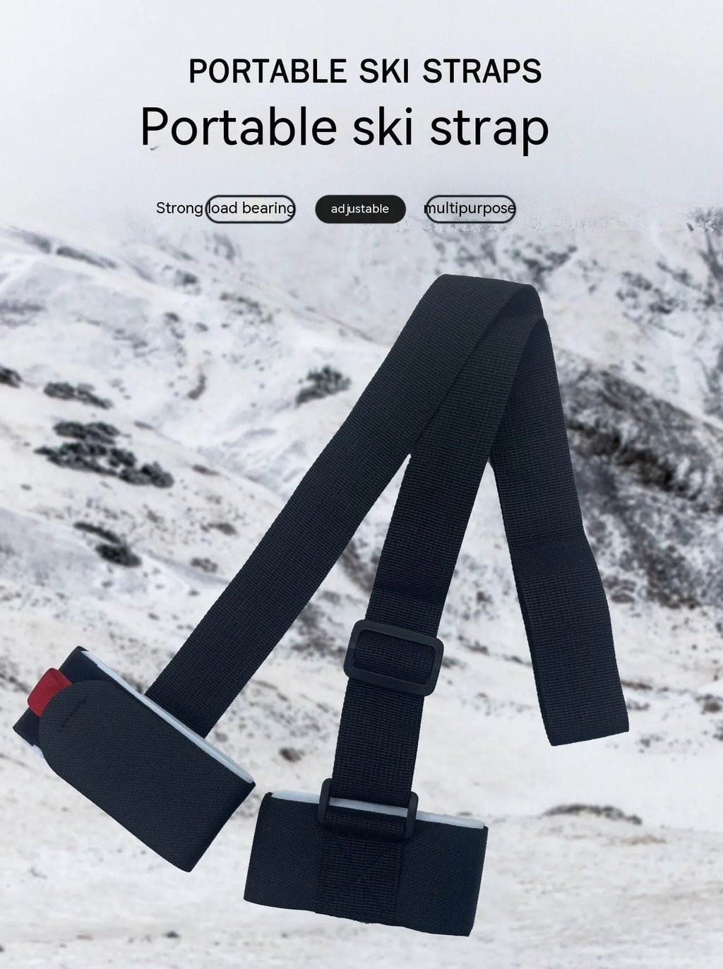 Adjustable skiing bandage shoulder strap in nylon polyester blend with double-board design