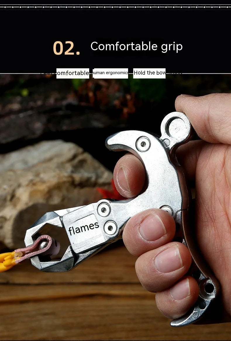 Zinc alloy two-axis harpoon clip release aid with stainless steel spring for flame dispensing