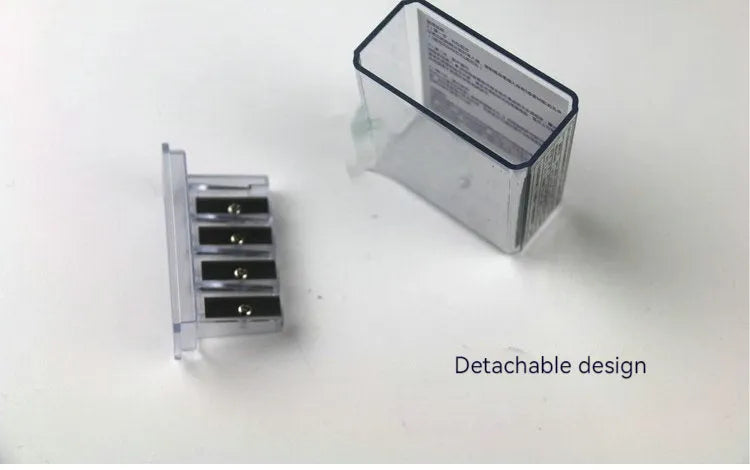 Geometric plastic pencil sharpener with four holes and screwdriver tool