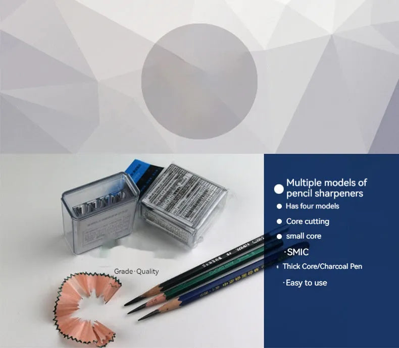 Geometric plastic pencil sharpener with four holes and screwdriver tool