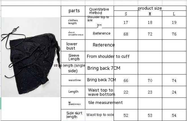 Black three-piece bikini set with bra top and shorts on a mannequin.