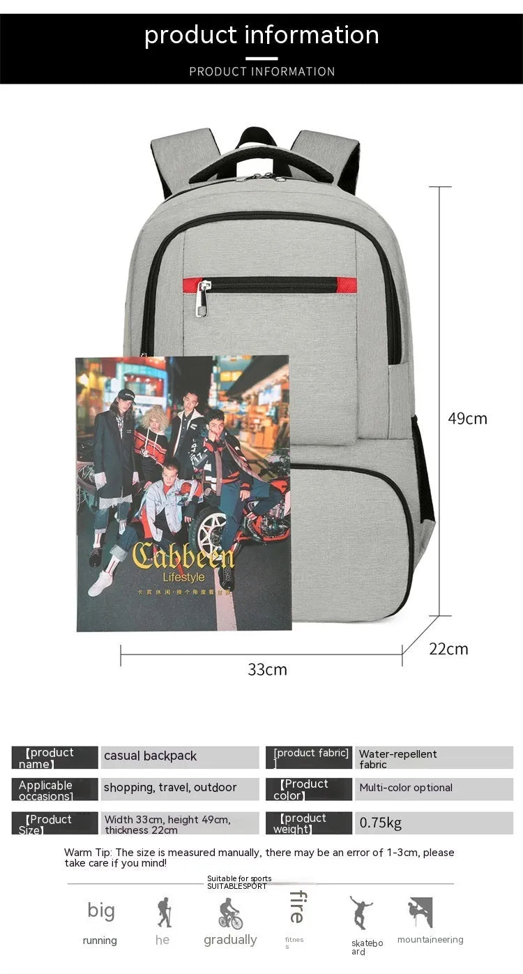 Light grey Oxford cloth insulated backpack with curved shoulder straps, shown with compartments open.