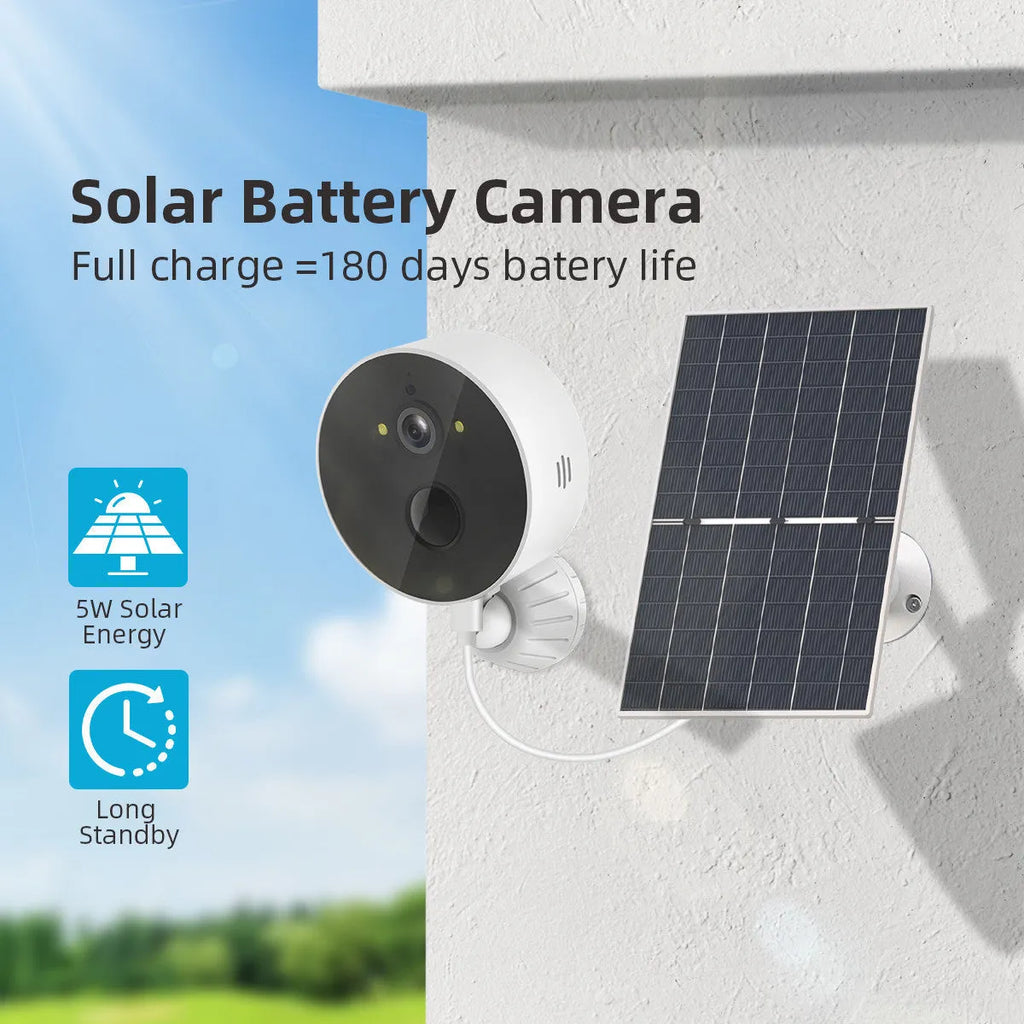 Solar powered outdoor security camera with 1080P resolution and included solar panel
