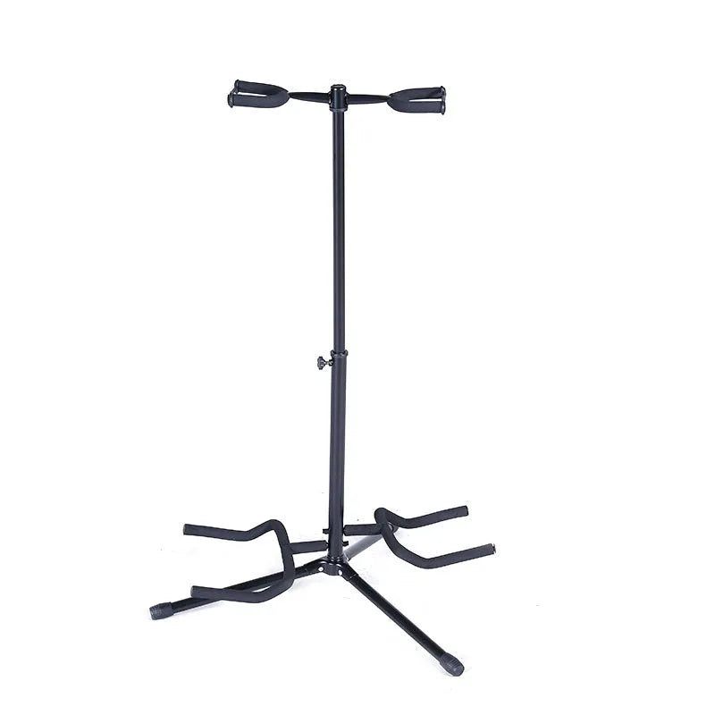 Black iron vertical double-headed adjustable guitar stand for acoustic and electric instruments