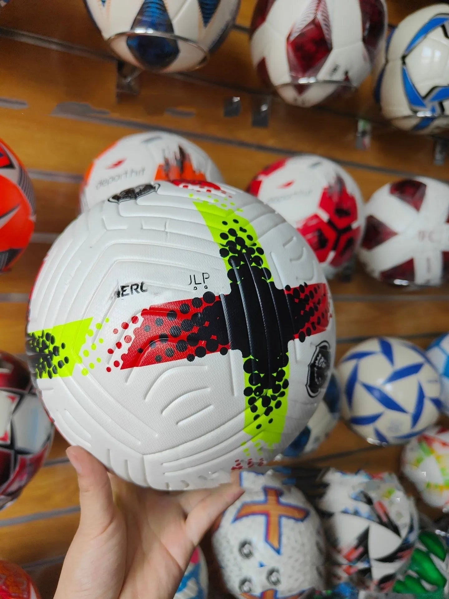 Fluorescent green size 5 football with seamless thermal bonded construction