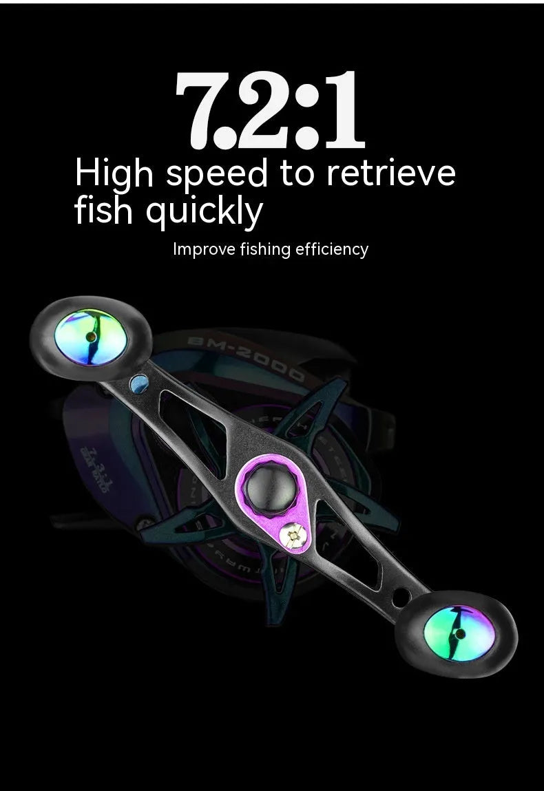 BM2000 fishing reel with magnetic brake system in colourful water drop design