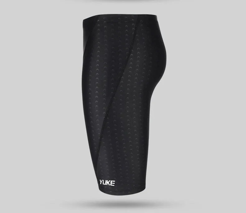 Men's black swimming set with polyester trunks, anti-fog goggles, waterproof cap and accessories