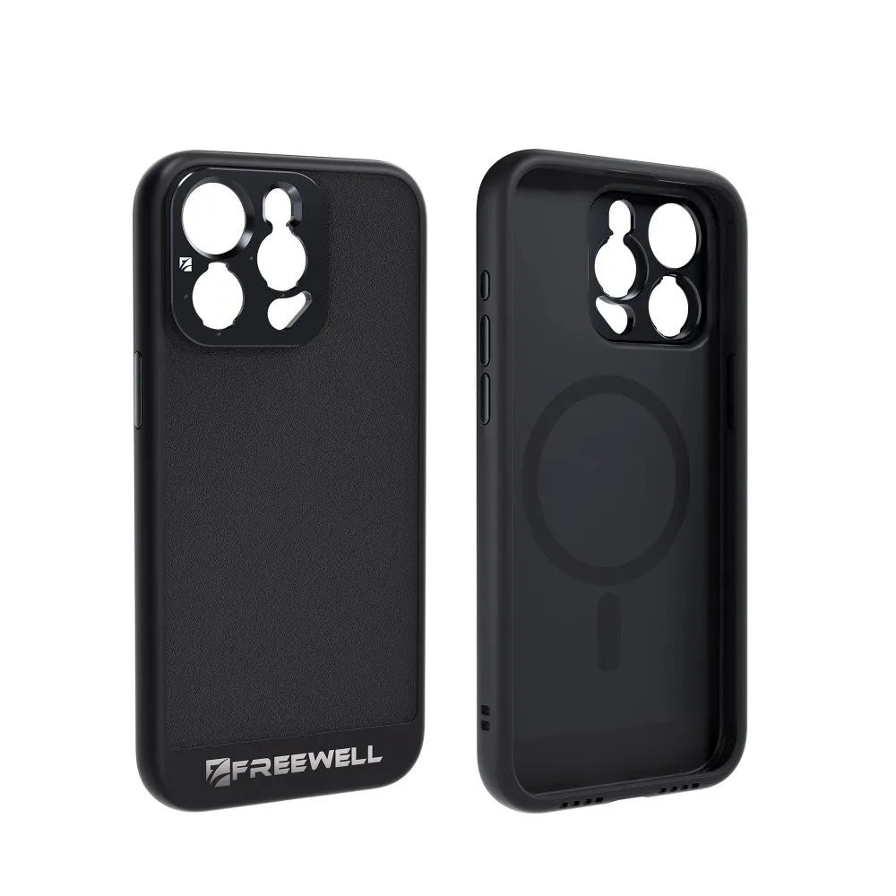 Black compatible phone case for iPhone 13 Pro, 14 Pro and 15 Pro models.