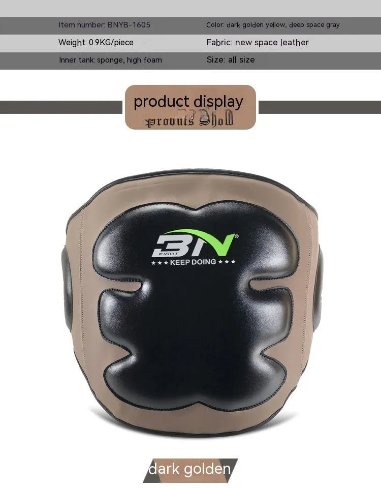 Sanda boxing chest protector target in dark grey colour showing waist protection design for martial arts training