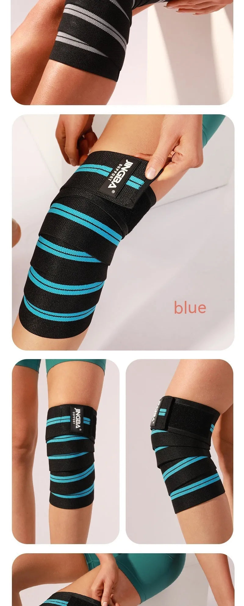 Adjustable adult sports knee pad in blue grey red or yellow for weightlifting cycling and fitness training