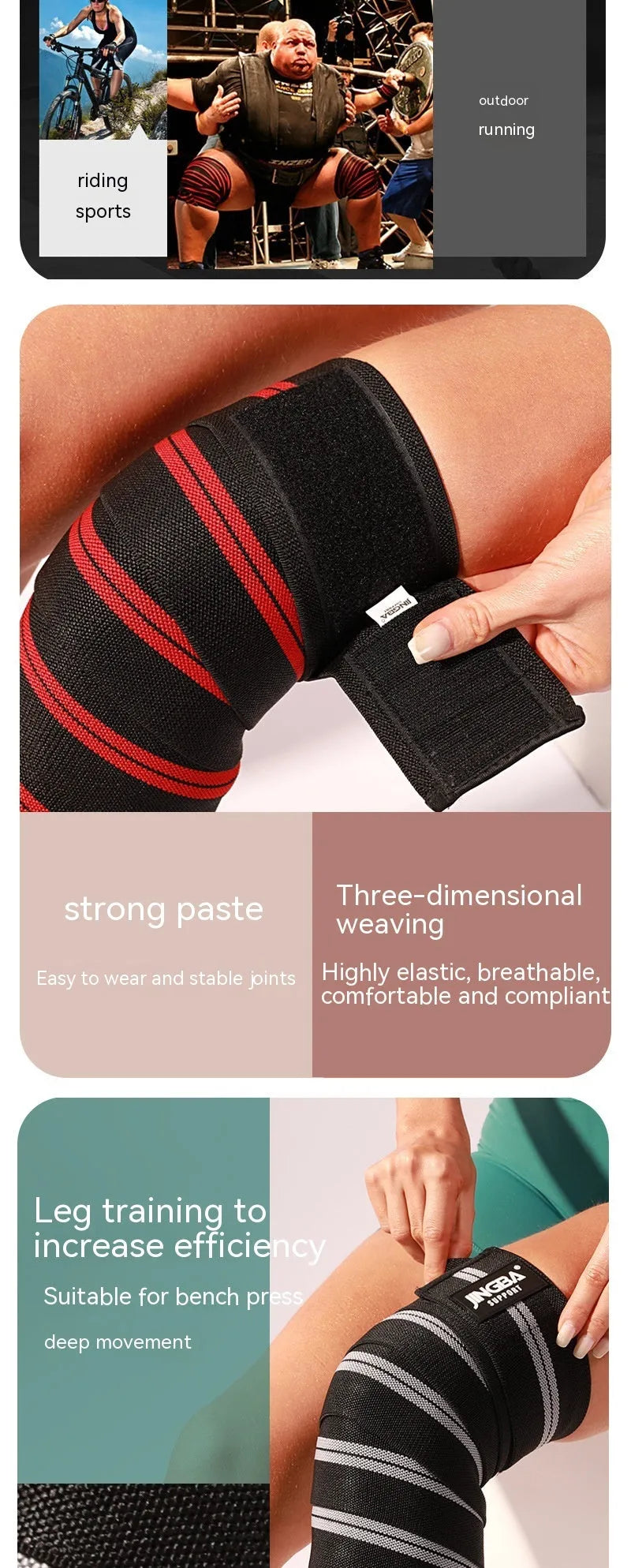 Adjustable adult sports knee pad in blue grey red or yellow for weightlifting cycling and fitness training