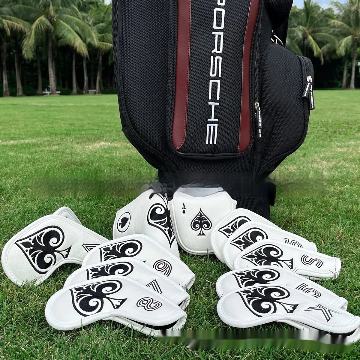 PU material golf putter sleeve accessory shown in one of three available colour options