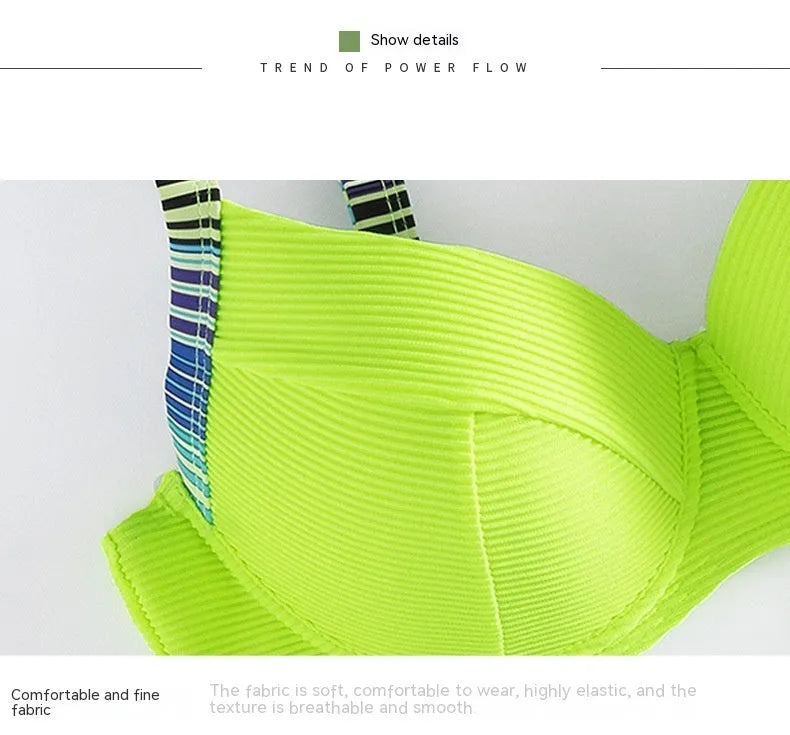 Green printed women's bikini set with halter triangle top and split briefs on white background