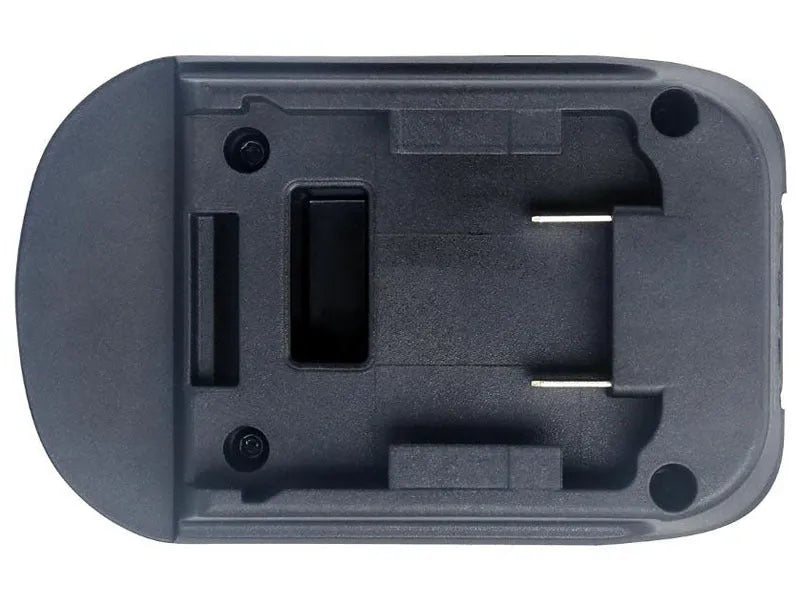 Black Milwaukee to Makita battery adapter showing conversion connection points for power tools
