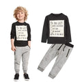 Boys cotton two-piece clothing set with letter print long-sleeved T-shirt and matching trousers