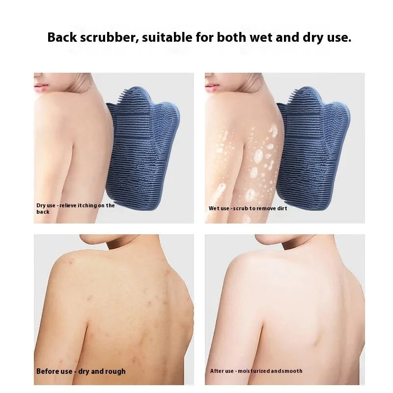 Blue silicone bath massage cushion mat for body scrubbing, shown on a bathroom surface.