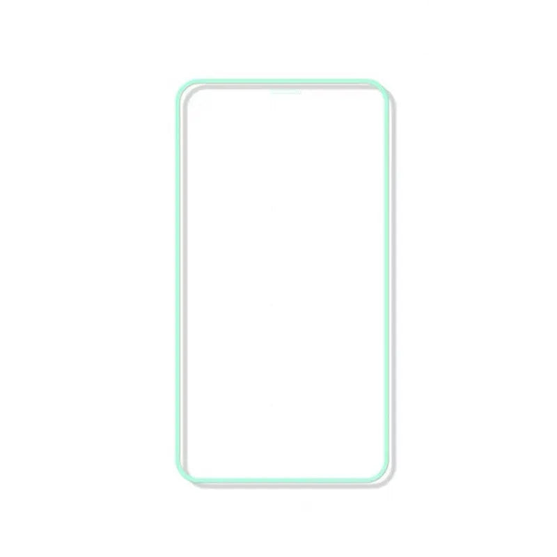 Luminous full cover tempered glass screen protector for iPhone glowing in the dark.