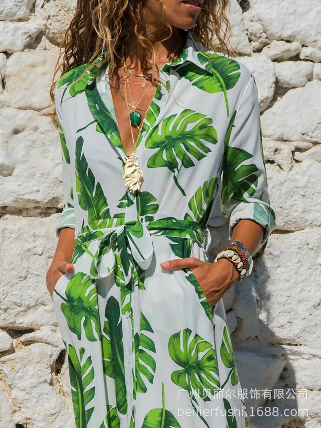 Women's vintage print chiffon dress with V-neck and high-waisted A-line skirt in multiple colour options