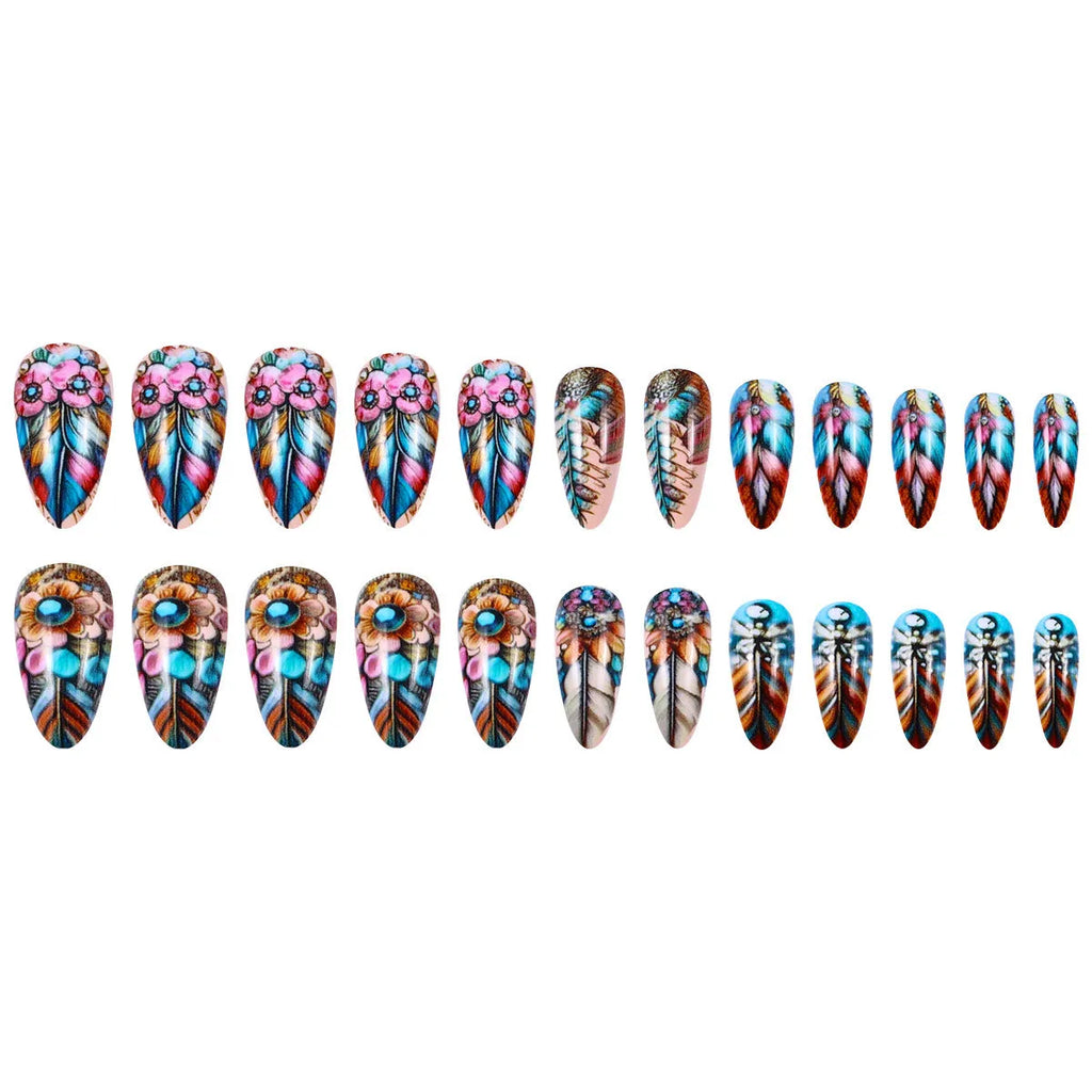 Retro style coloured feather armour nail art stickers with multiple pattern designs
