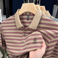Men's striped casual short sleeve shirt with mosaic pattern in polyester fibre fabric