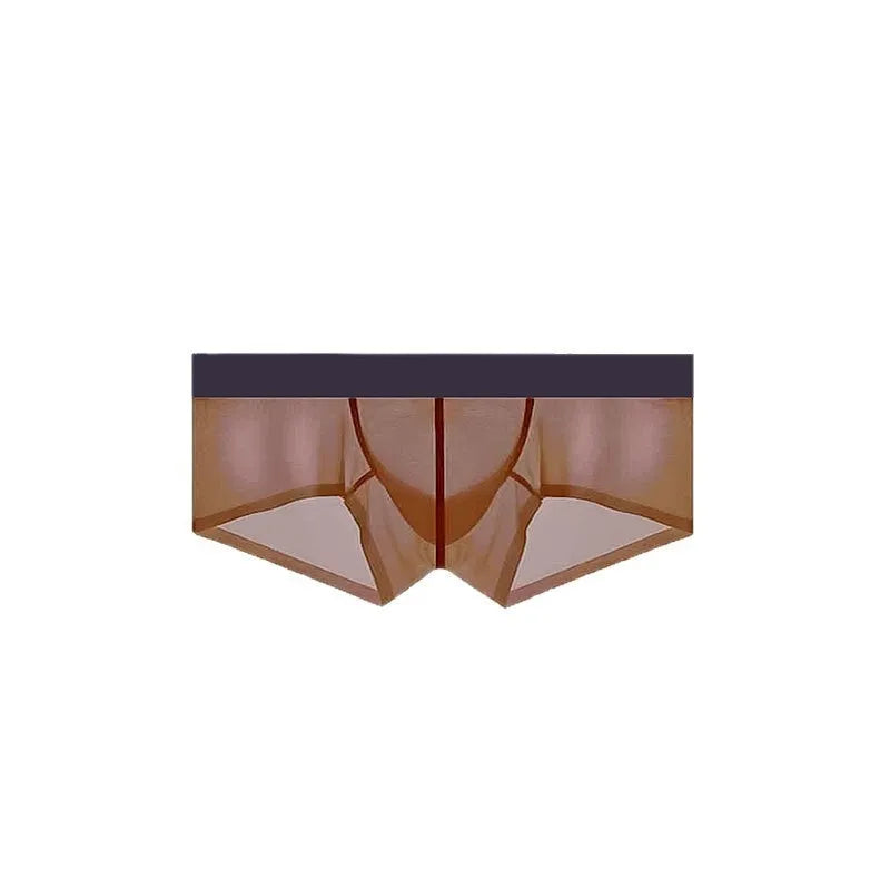 Men's ice silk seamless underwear in low waist design showing ultra-thin nylon fabric