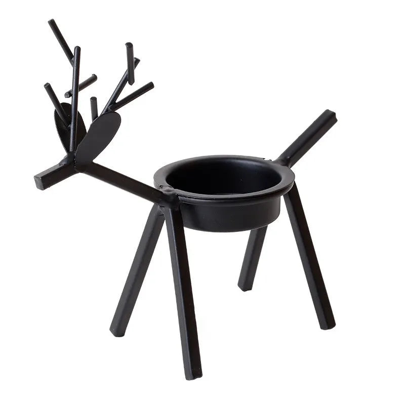 Black iron Christmas deer candlestick with elk bracket design for festive table decoration