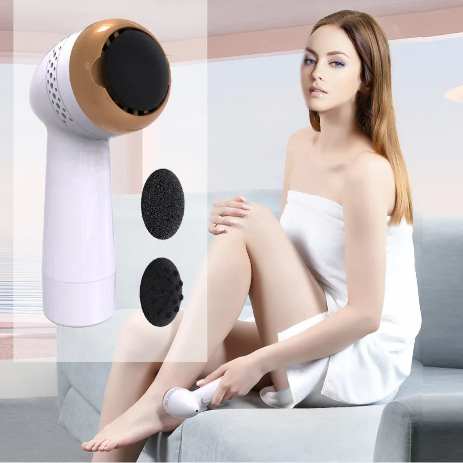 Electric vacuum foot grinder with quartz grinding head in gold and silver colour options.