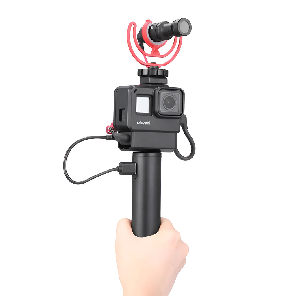 Black aluminium alloy power bank charging handle showing 12.5cm length and 3.2cm width