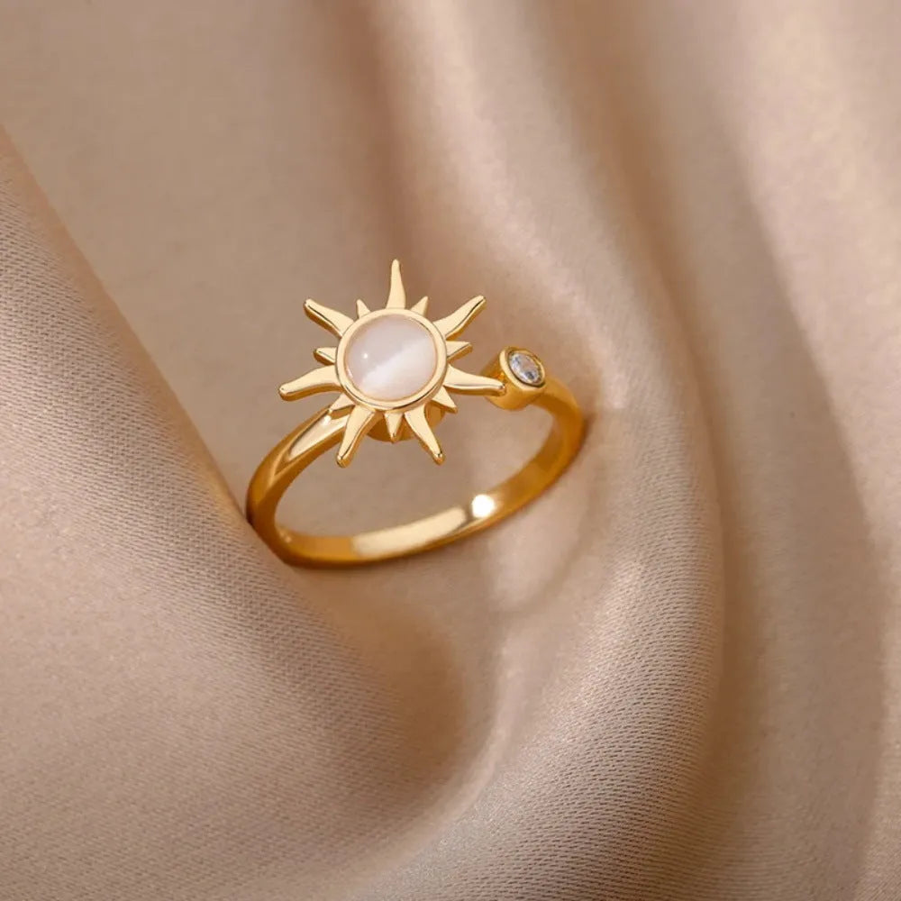 Simple geometric copper decompression ring with adjustable opening in gold or platinum finish