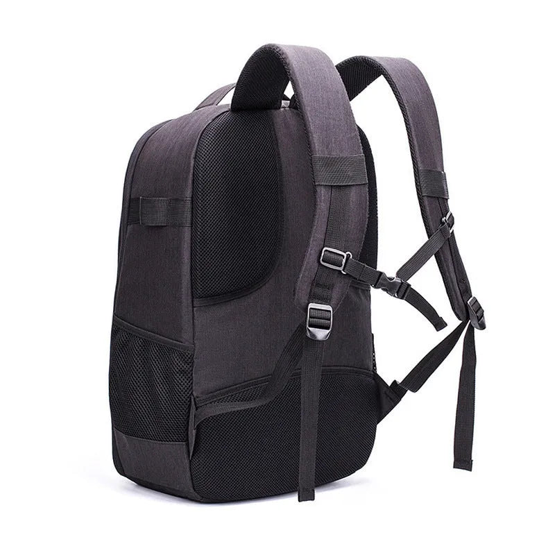 Black waterproof Oxford cloth drone backpack with multiple internal compartments for equipment organisation