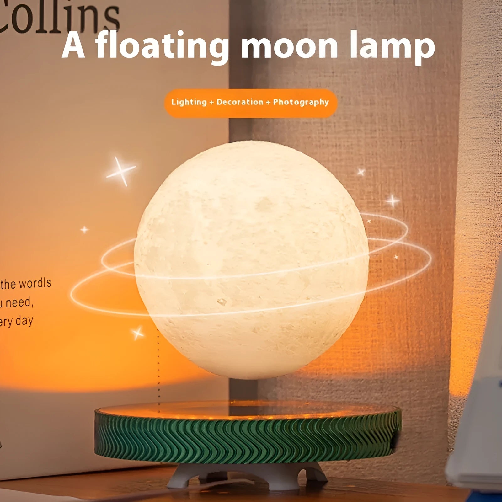 Magnetic suspension moon night lamp decorative ornament floating above surface