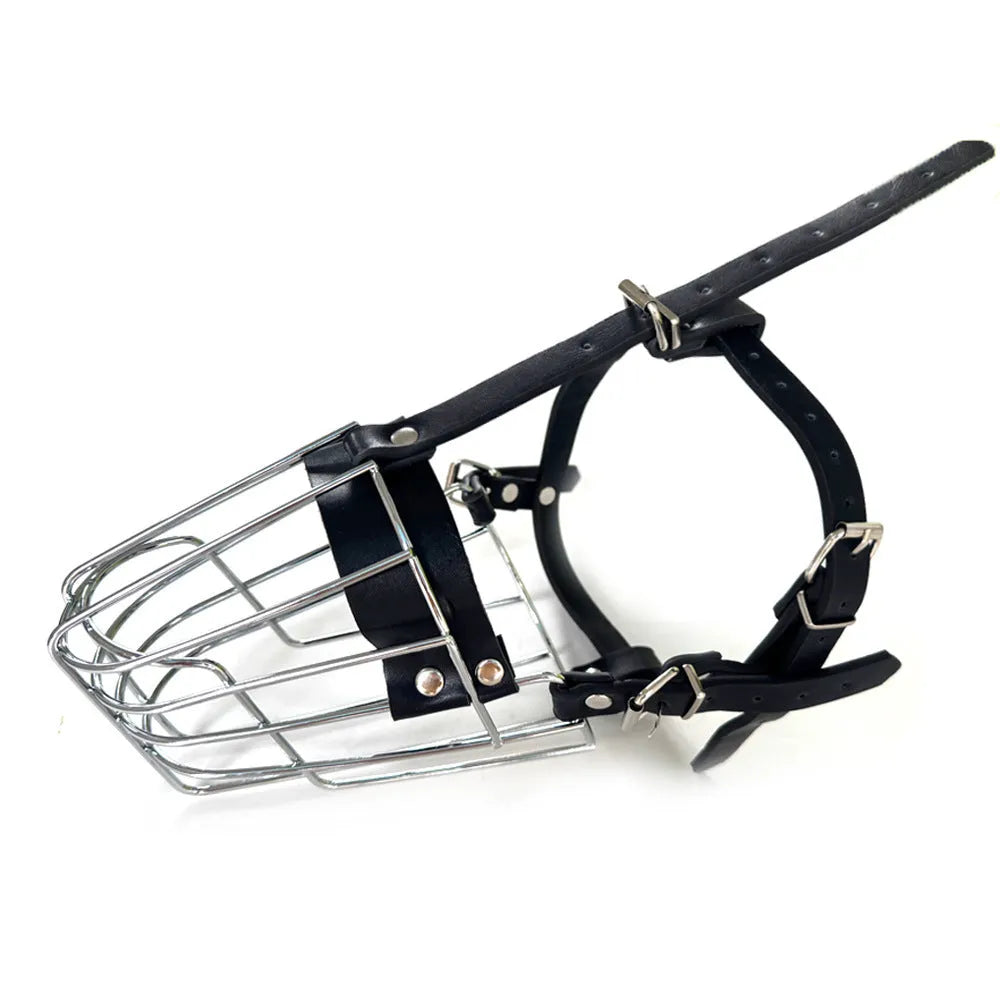 Black metal dog muzzle designed specifically for Golden Retrievers and German Shepherds