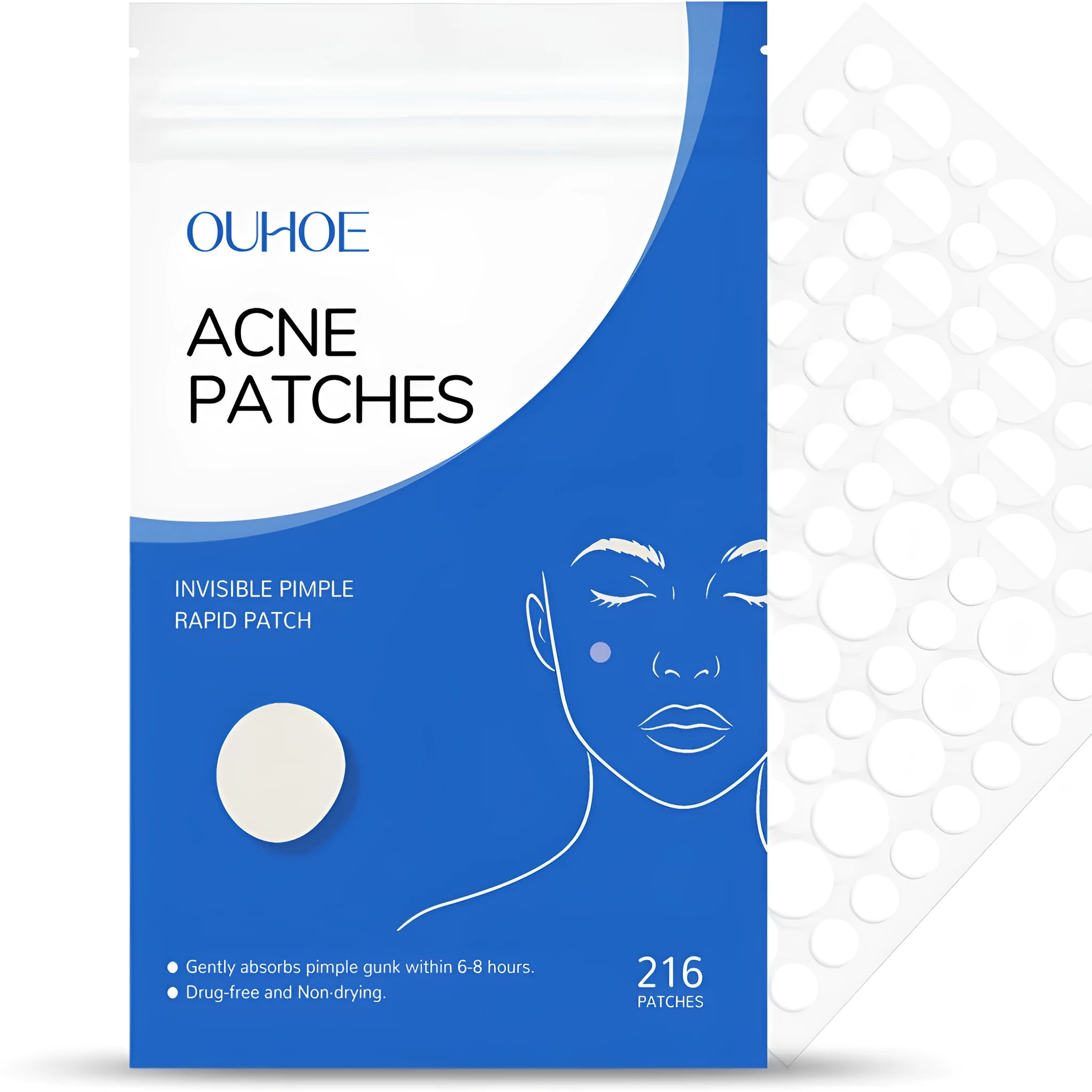 Transparent hydrocolloid acne patches with tea tree oil and salicylic acid, 216 piece pack