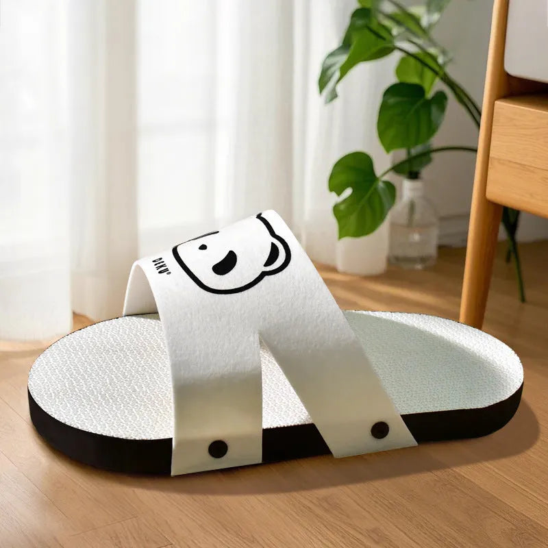 White corrugated paper cat scratch board with slipper-style design for furniture protection