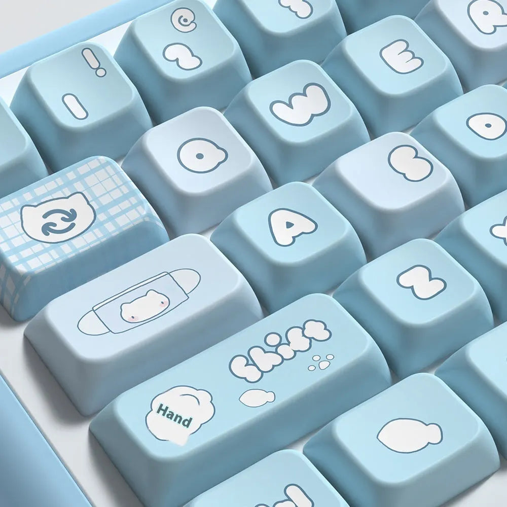 Watercolour cat themed PBT keyboard keycaps set with 138 or 158 keys for mechanical keyboards.