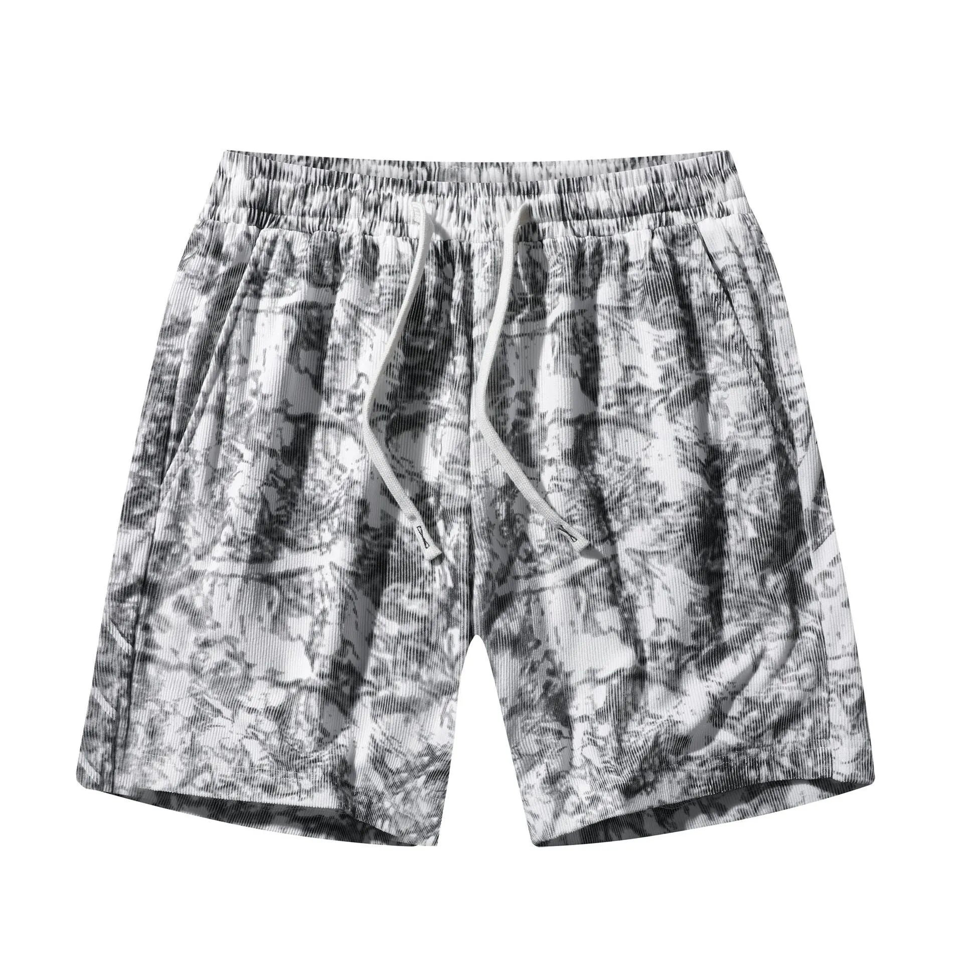 Men's camouflage pattern athletic shorts in corduroy fabric with elasticated waistband