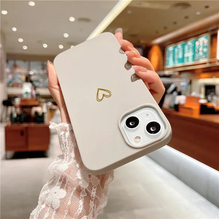 Brown soft silicone iPhone case featuring a hot stamping love design in a cute cartoon style