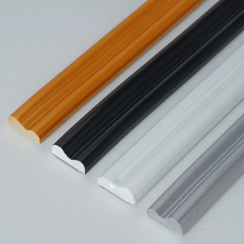 PVC self-adhesive wall shaping frame strip in silver finish showing flat profile