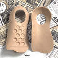 White arch support varus correction insole made from TPR material, shown next to a black and a skin colour version.