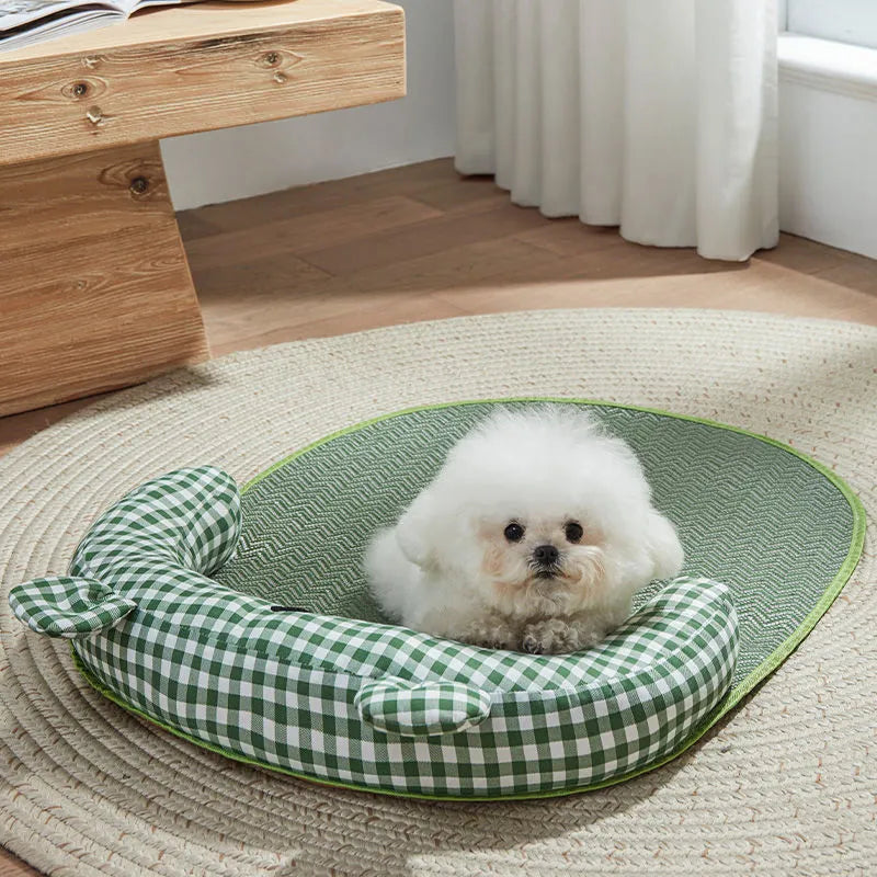 Green four-season pet cooling mat for dogs and cats with ice pad feature