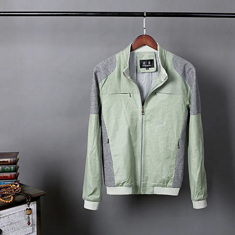 Men's thin cotton jacket in blue, regular fit, shown on a model for leisure wear.