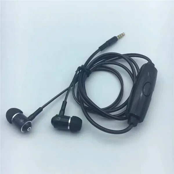 Blue LED light-up earphones with 3.5mm plug and inline remote microphone for iPhone and Android phones.