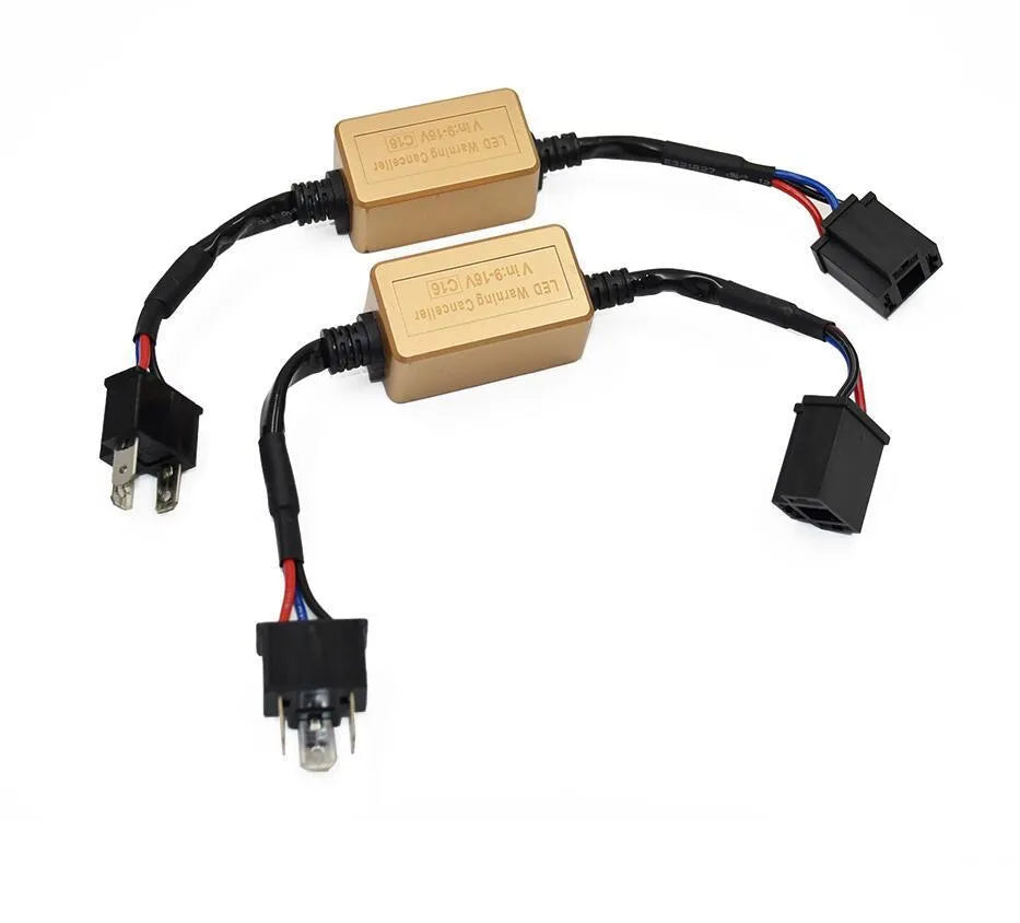 Black alloy Canbus decoder for H4 H7 H11 LED car headlights with plug connections