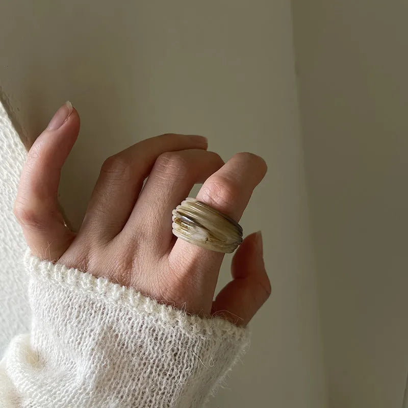Chinese style irregular geometric resin ring in Maillard brown colour